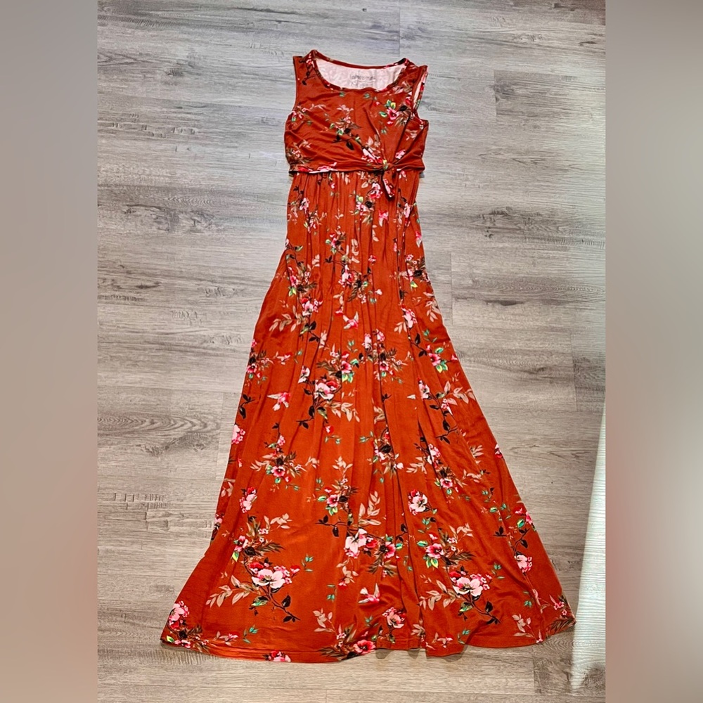Latched Mama Rust Orange Floral Maternity Maxi Dress